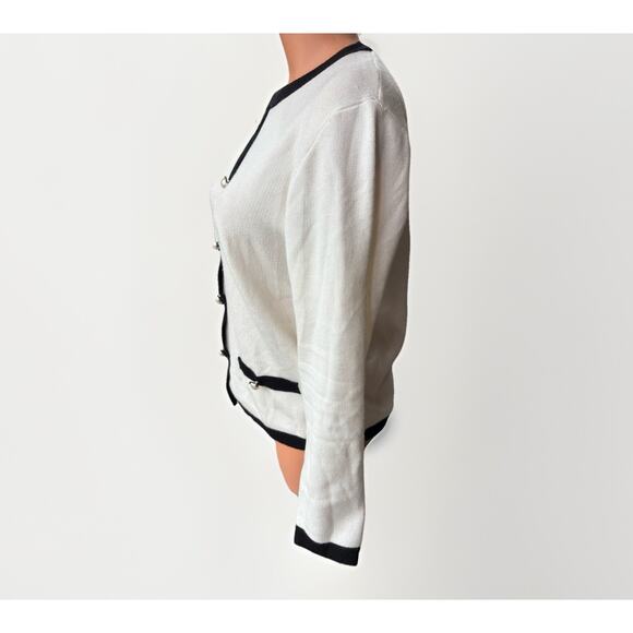 Cherie Collette White Preppy Classic Sweater Size S Buttons Soft - Picture 2 of 5